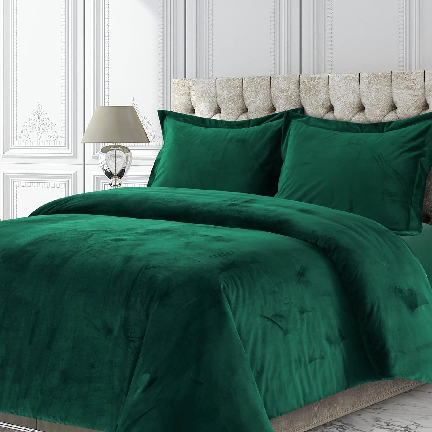 Tribeca Living VENICEDUVET Venice Velvet Oversized Solid Duvet Set, Twin, Emerald Green