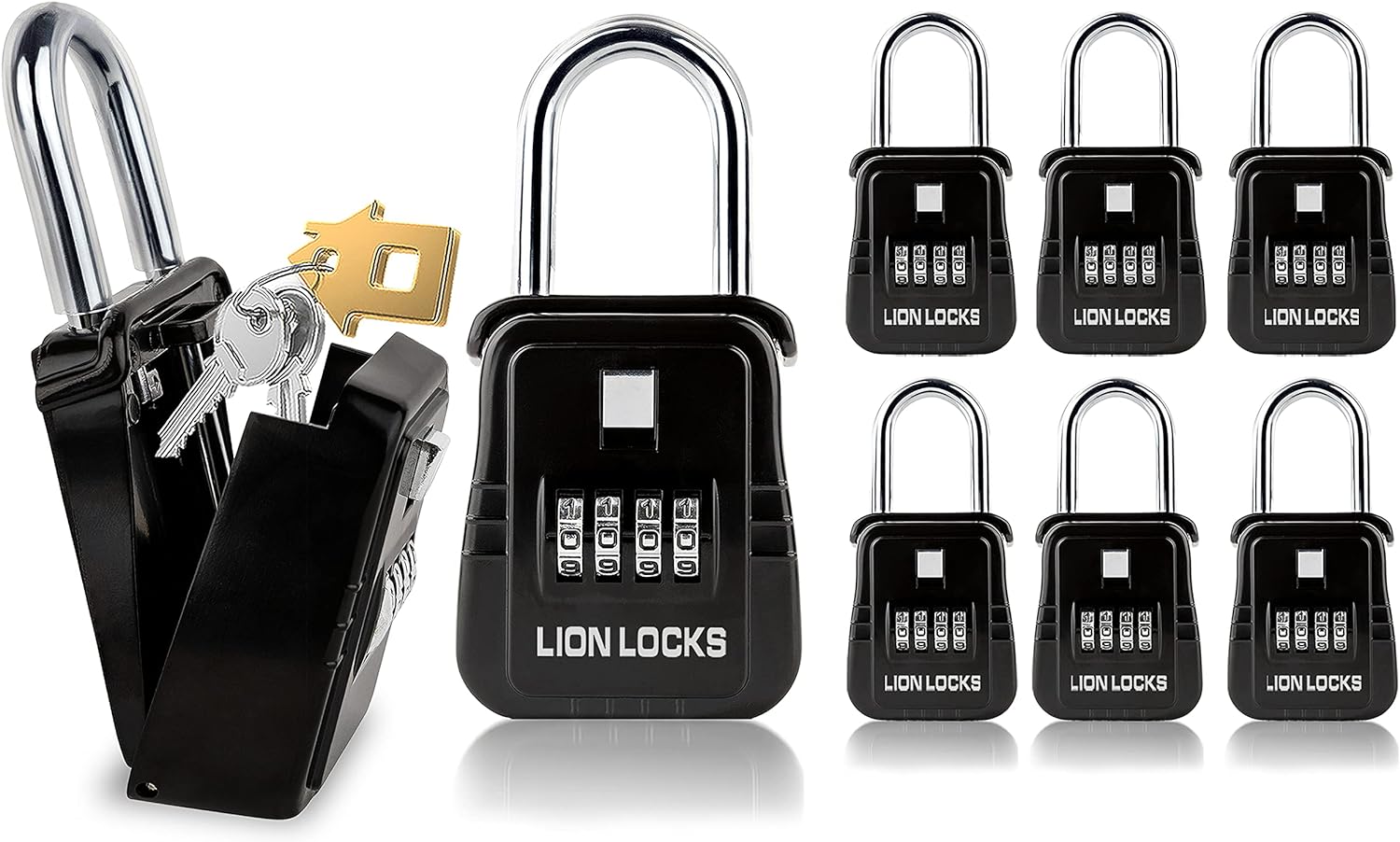 1500 Key Storage Lockbox, Set-Your-Own Code Lock Portable Key Holder, Rust-Proof Secure Outdoor Key Safe, Hide-a-Key Safe Box Lock Box, Construction (6-Pack/Black)