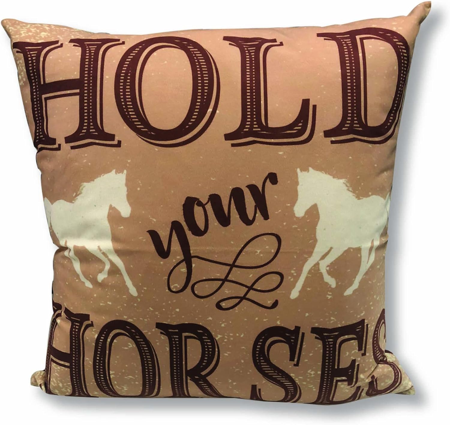 Virah Bella Throw Pillow Hold Your Horses - 18" x 18" Decorative Accent Pillow - Lodge & Farmhouse Couch Décor