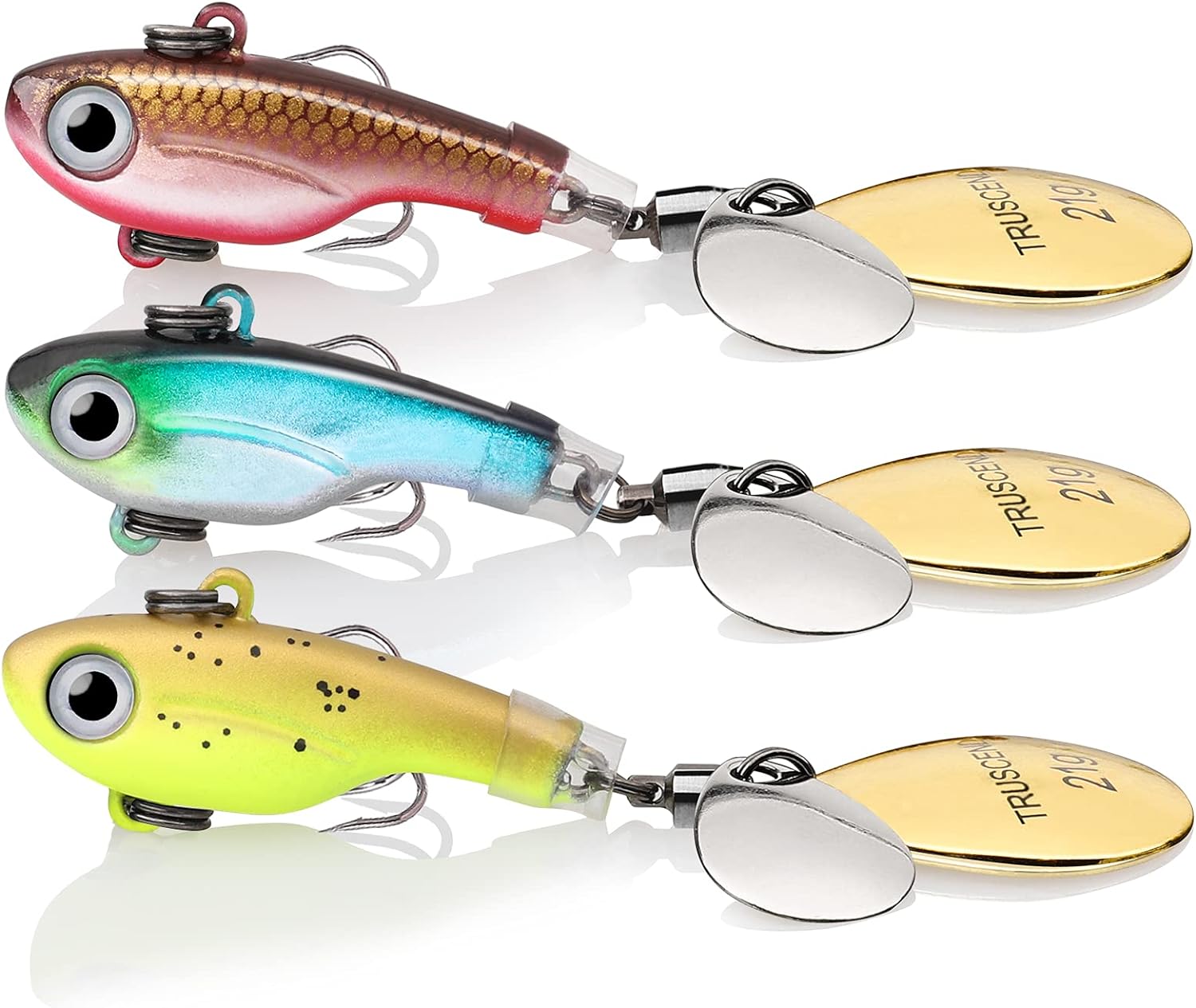 TRUSCEND Two-Way Spinning Spoons System Fishing Spinners for Jigging, Well-Made Rooster Tail Fishing Lures with Flash Copper Body and Blade, Freshwater Crappie Jigs, Blade Bait for Bass Trout Walleye