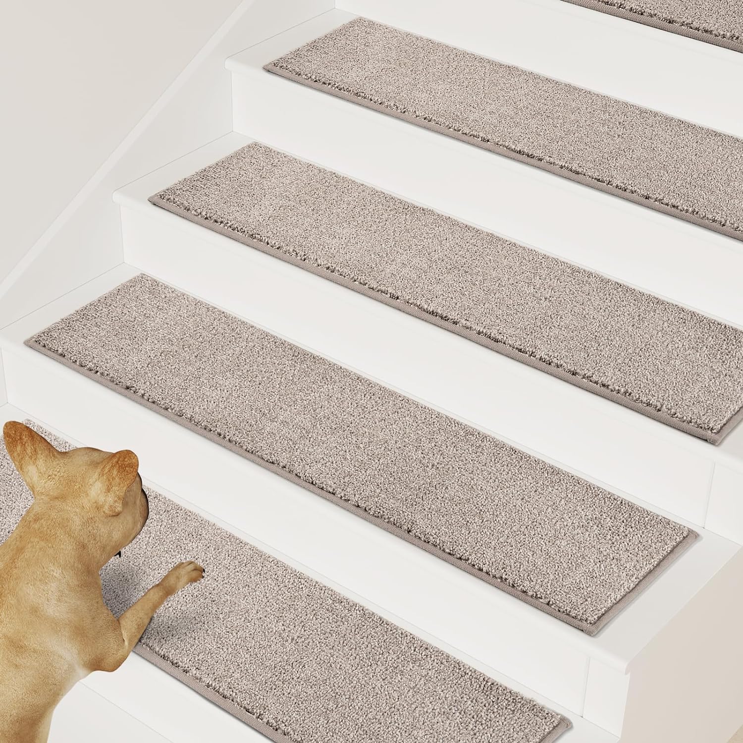 PURRUGS Peel & Stick Self-Adhesive Carpet Stair Treads 8"x30", 4-Pack, Non-Slip Machine Washable Soft Stair Rugs for Wooden and Hard Surface Steps, Safety Stair Covers for Dogs, Kids & Seniors