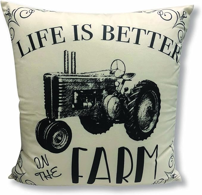 Virah Bella Throw Pillow Life is Better On The Farm - 18 x 18 Decorative Accent Pillow - Cabin & Farmhouse Couch Dcor