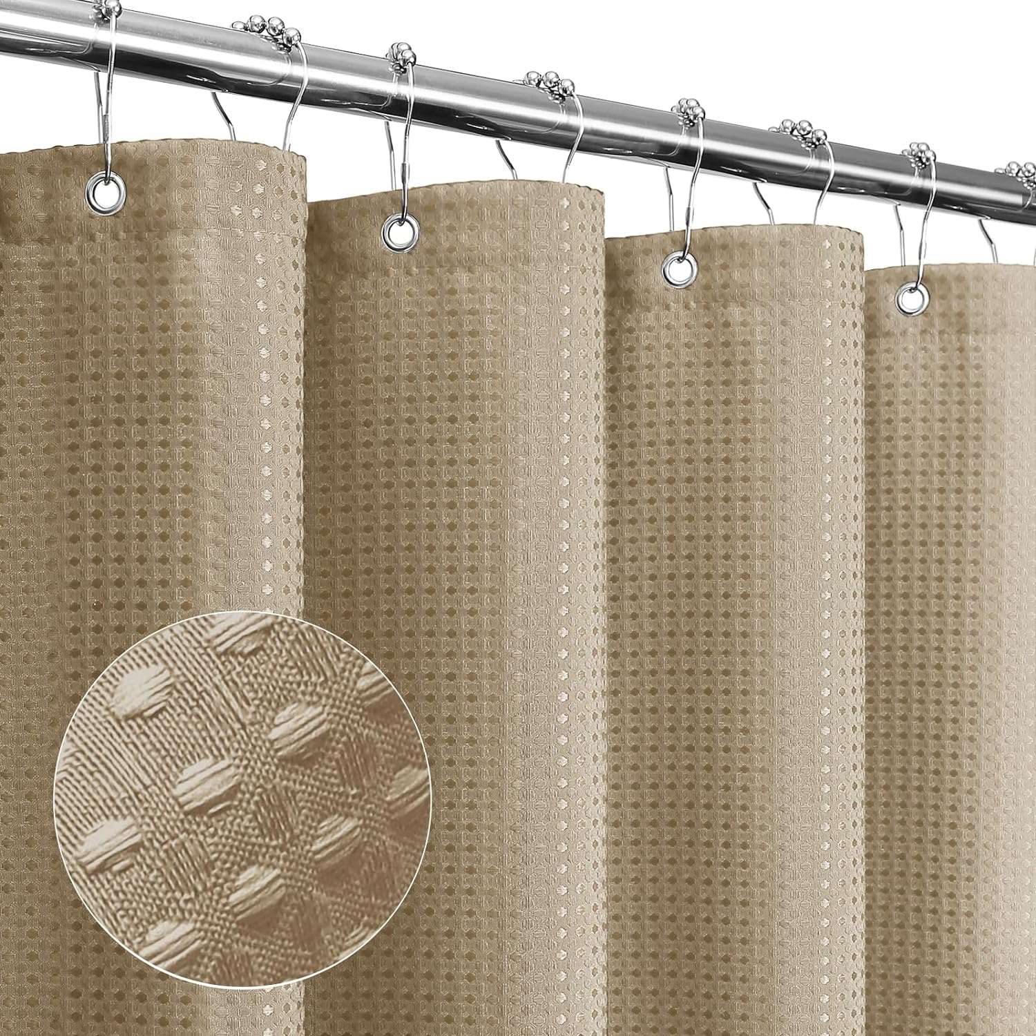 Gibelle Beige Shower Curtain, Waffle Weave Textured Fabric Shower Curtain for Bathroom - Soft Cloth & Hotel Spa Luxury, Water Repellent, Machine Washable, 72X72, Beige