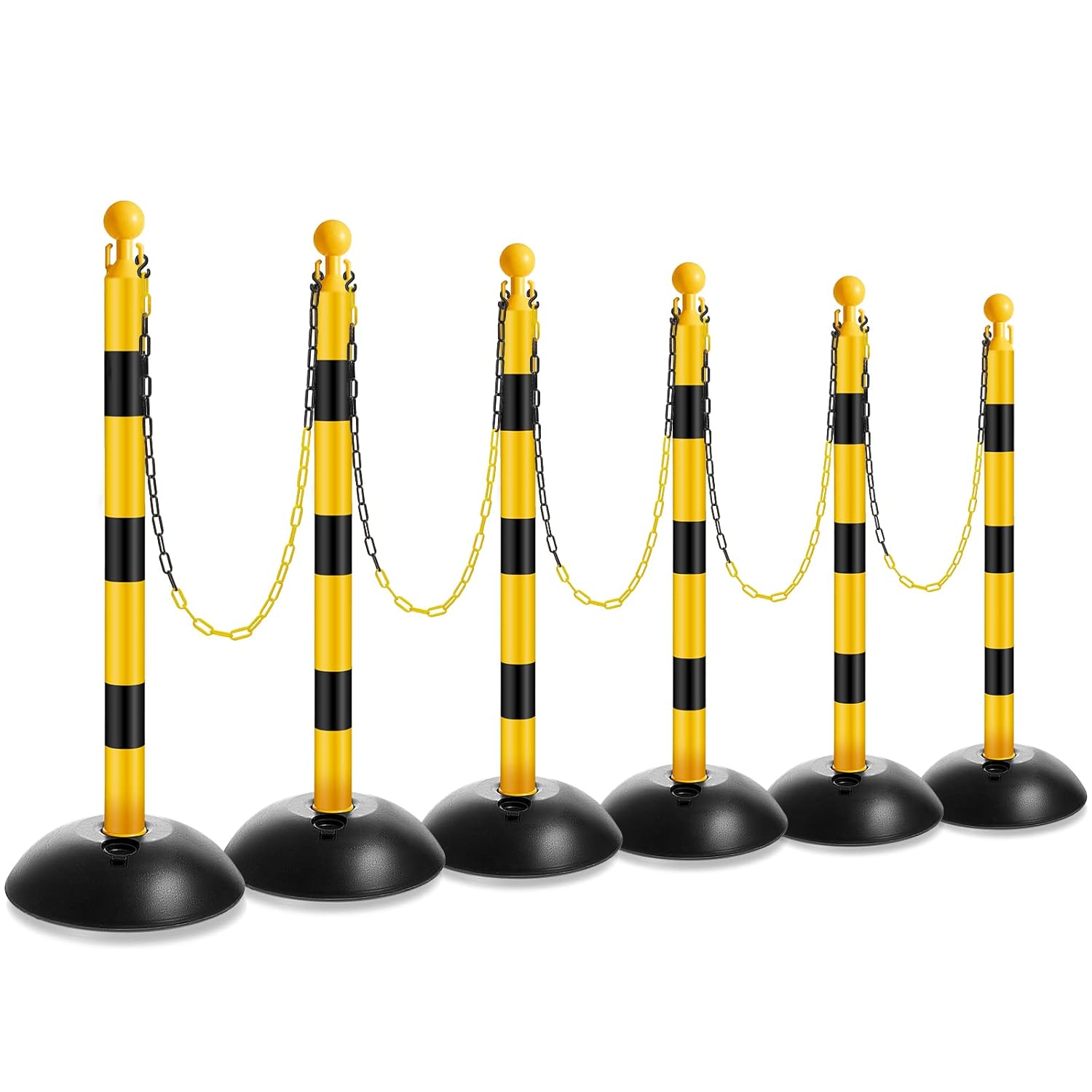 Amylove Plastic Stanchion Post Set, 6 Pcs Traffic Warning Line Stanchion Crowd Control Safety Barriers Driveway Barrier with 5 Chains and 10 S Hooks for Outdoor Indoor Parking Lot Construction Caution