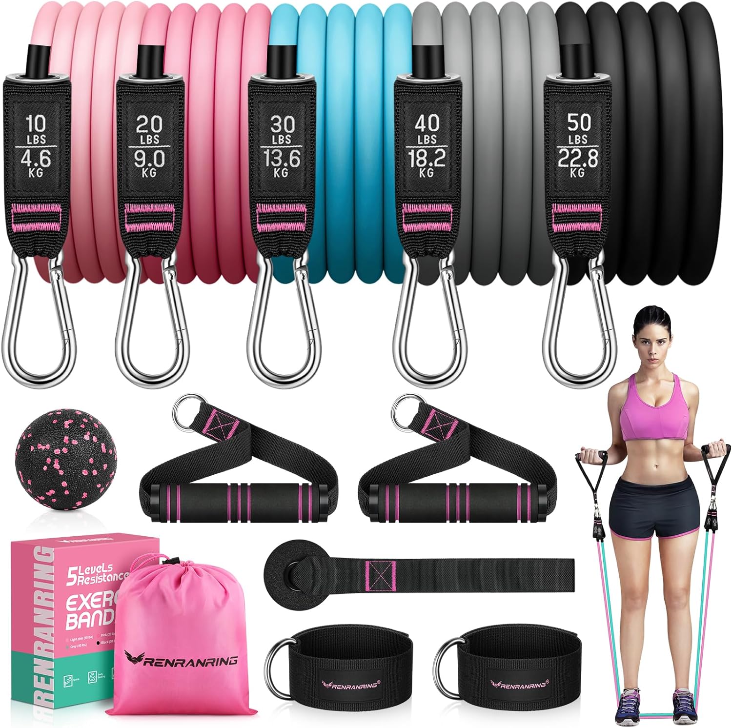 Resistance Bands for Working Out, 150LBS Exercise Bands, Workout Bands, Resistance Bands Set with Handles for Men Women, Legs Ankle Straps for Muscle Training