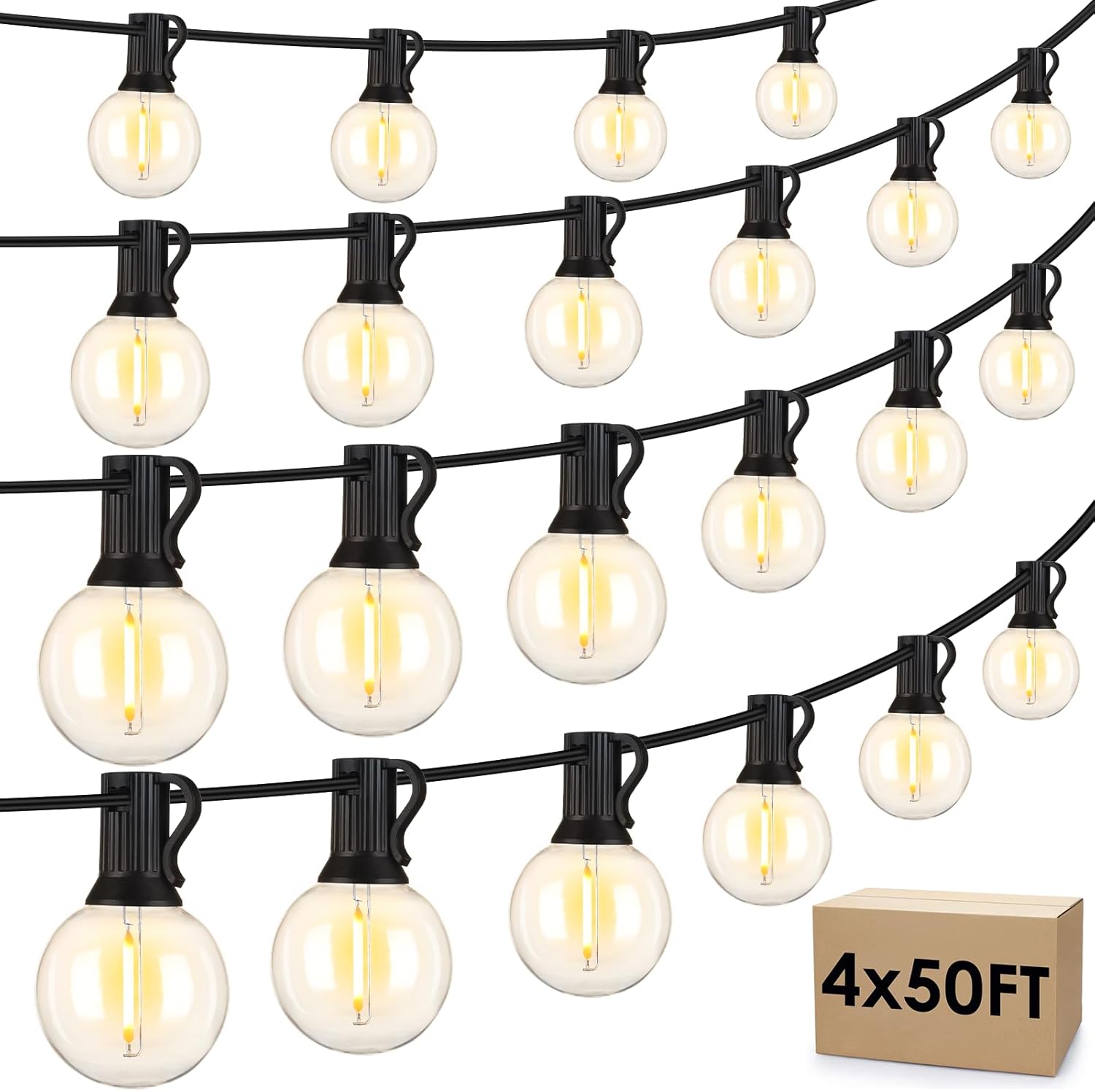 Mlambert 200Ft(4x50Ft) Outdoor String Lights G40 Globe Patio Lights with 100+6 LED Bulbs, Connectable Hanging Lights for Backyard Garden-Black Wire