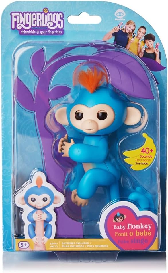 Fingerlings - Interactive Baby Monkey- Boris (Blue with Orange Hair) By WowWee
