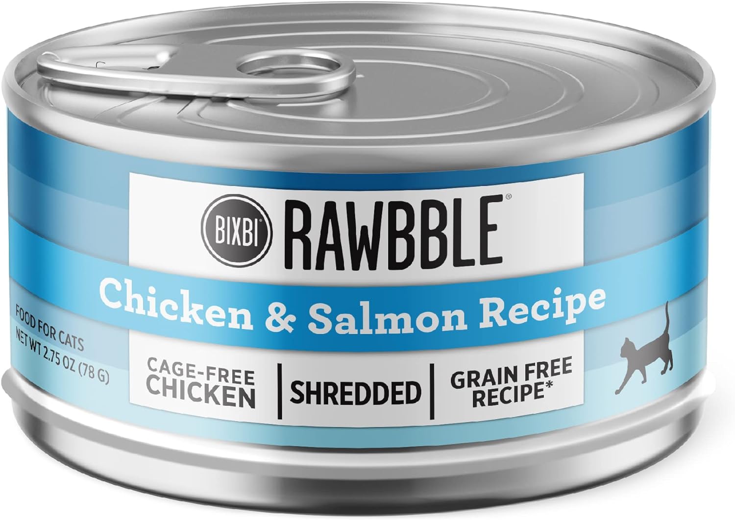 BIXBI Rawbble Shredded Chicken & Salmon Recipe Cans  Grain Free, Protein Rich Wet Cat Food  (2.75 Ounce Cans, Case of 24)