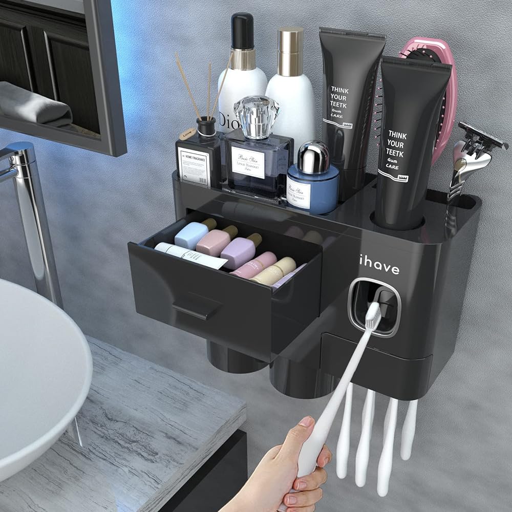 This is really cool and functional! Keeps everything nice and organized and my bathroom counter is no longer cluttered with everything. The toothpaste dispenser is SO helpful - just put the toothpaste tube in at the top and you press your toothbrush against the lever below and a perfect amount comes right out 😀It comes with a sticky strip to attach it to the wall but it didnt stay put. Maybe it was due to the texture of my wall but I ended up using some anchors and screwing it directly into the wall.Definitely recommend this if youre looking to organize your toiletries and such 👍👍