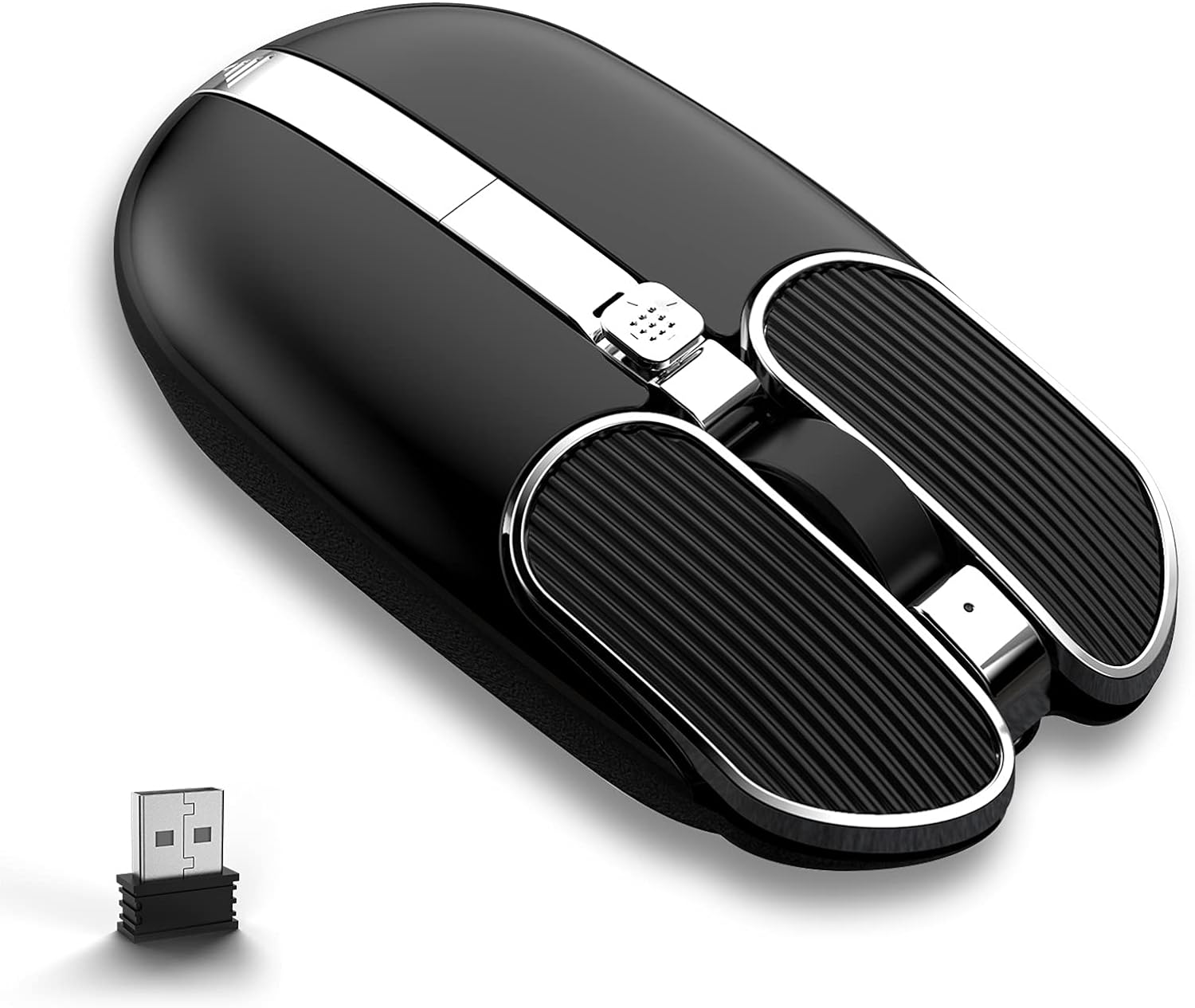 Wireless Mouse with 4 Button 2.4Ghz Connection USB Receiver Silent Click Adjustable DPI Programmable Button Ergonomic Rechargeable for Computer PC Mac Laptop Windows Tablet Office Use(Black)