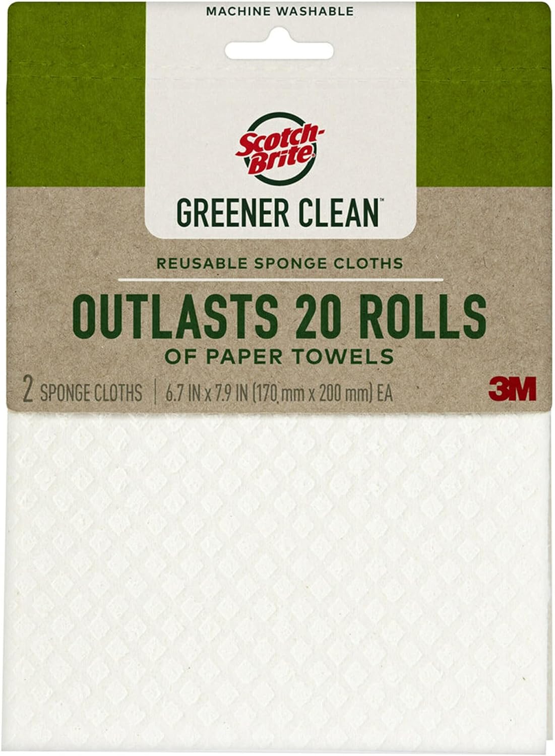 Scotch-Brite Greener Clean Sponge Cloth, Dish Cloths for Washing Dishes, Cleaning Kitchen and More, Superior Performance, Made from Sustainable Materials, Plant-Based Kitchen Cleaning Cloths, 2 Cloths