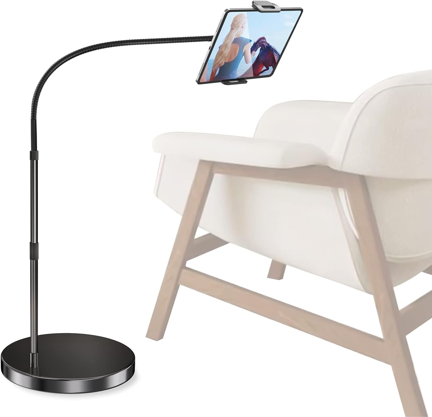 Elitehood Aluminum iPad Stand for Floor, 14lb Stable Base & Height Adjustable iPad Floor Stand, Gooseneck iPad Holder for Bed & Sofa, Compatible with All iPad, iPad Pro, Kindle & More 4.7-13in Tablets