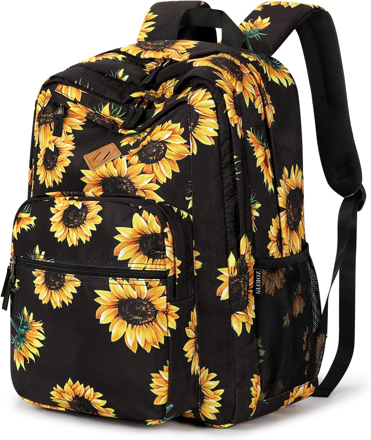 ZORFIN 26L Backpack for School, College, and Travel: Water Resistant Bookbag with 8 Compartments - Sunflower