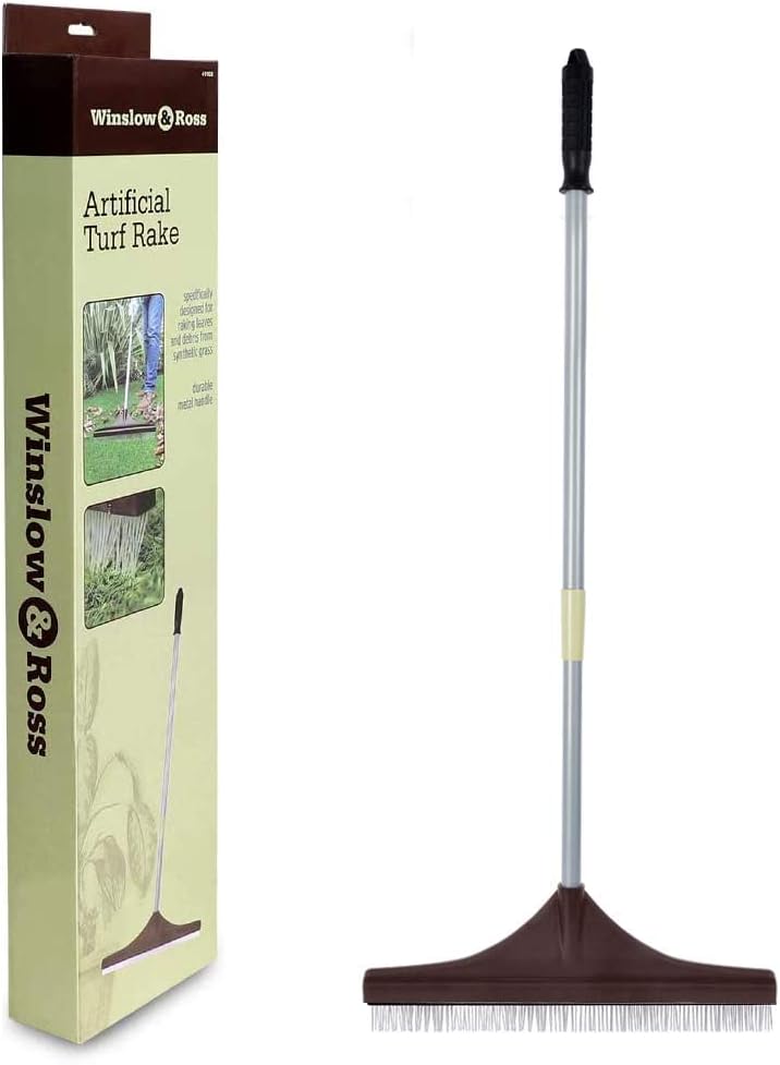 Turf Rake for Artificial Grass with 32 to 52 Adjustable Steel Pole Turf Rake Broom - Easy Quick Remove Leaves, Shrubs, Pet Hairs, Debris from Turf, Synthetic Grass, Carpet, Lawn for Kids and Adults