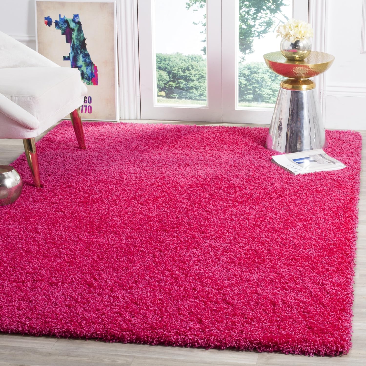 SAFAVIEH Laguna Shag Collection Accent Rug - 3' x 5', Fuchsia, Solid Design, Non-Shedding & Easy Care, 2-inch Thick Ideal for High Traffic Areas in Entryway, Living Room, Bedroom (SGL303J)