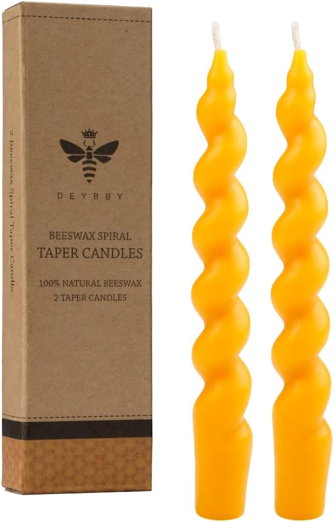 DEYBBY+Spiral+Beeswax+Candle%2c+7+inch+2+Pack+Twisted+Pure+Beeswax+Candles+for+Home+Meditation+Dinner+Decor