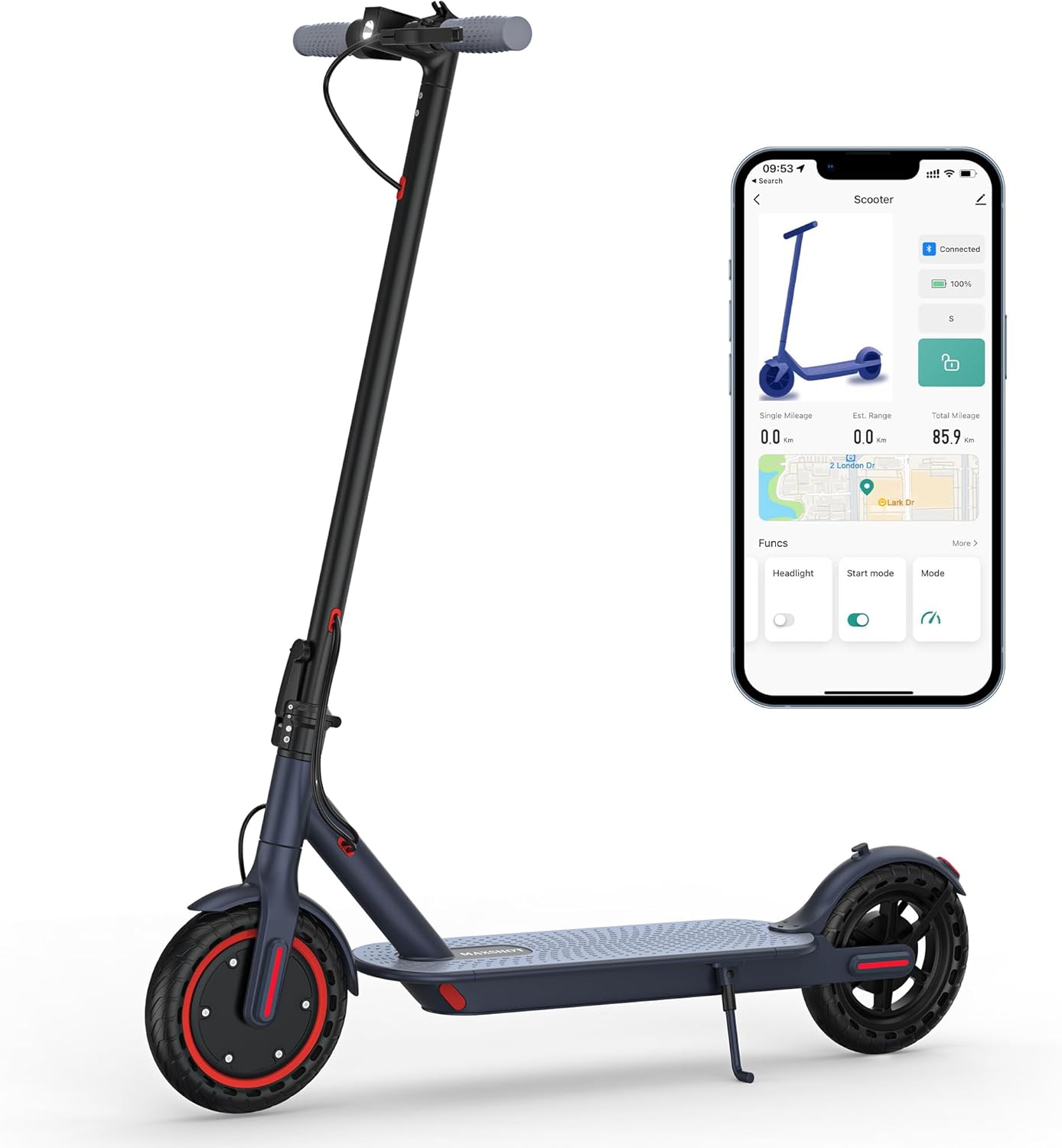 V1 Electric Scooter for Adults, 8.5 Tires, 19Mph Top Speed, 350W Motor, Max 21 Miles Long Range, Folding E-Scooter with Dual Braking System and App Control