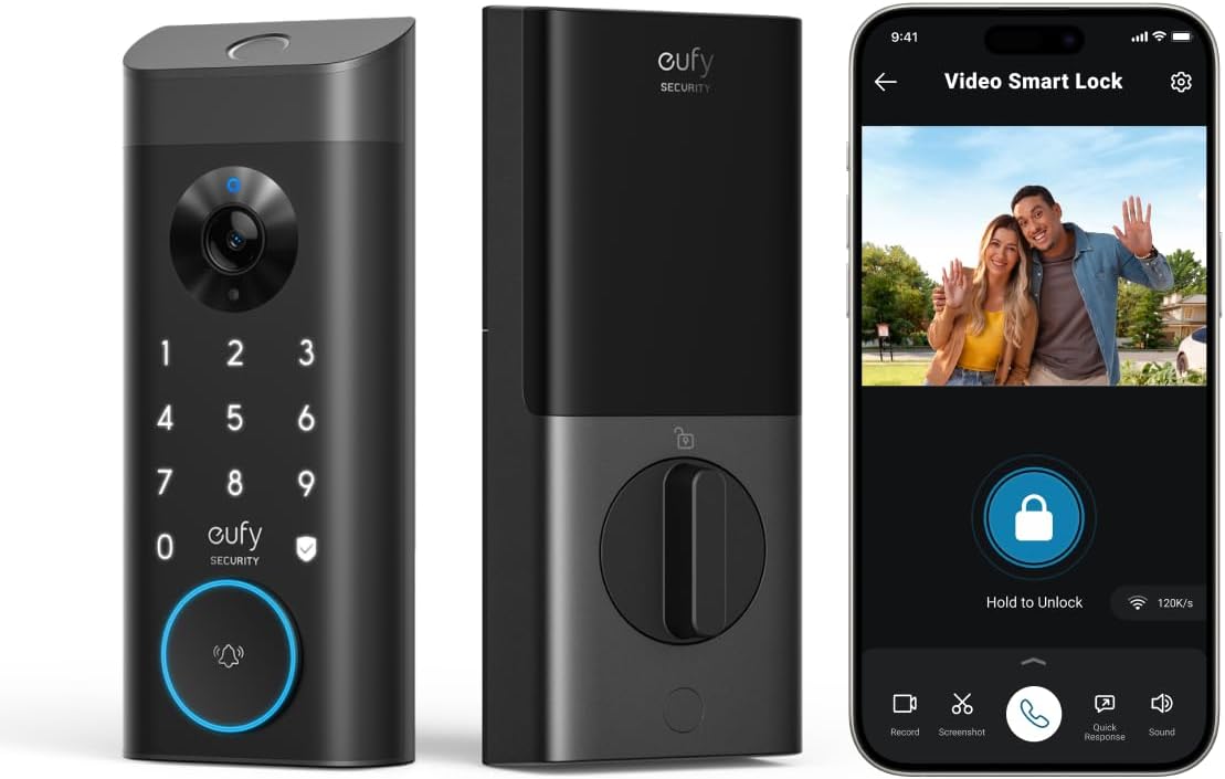 eufy Security Video Smart Lock E330, 3-in-1 Camera Doorbell Fingerprint Keyless Entry Door Lock, WiFi Door Lock,App Remote Control,2K HD,Doorbell Camera,No Monthly Fee