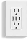 ELEGRP USB Wall Outlet Receptacle with Dual 4.0 A USB Ports, 20 Amp Duplex Tamper Resistant Receptacle, Charging Power Outlet with USB Ports, Wall Plate Included, UL Listed (1 Pack, Glossy White)