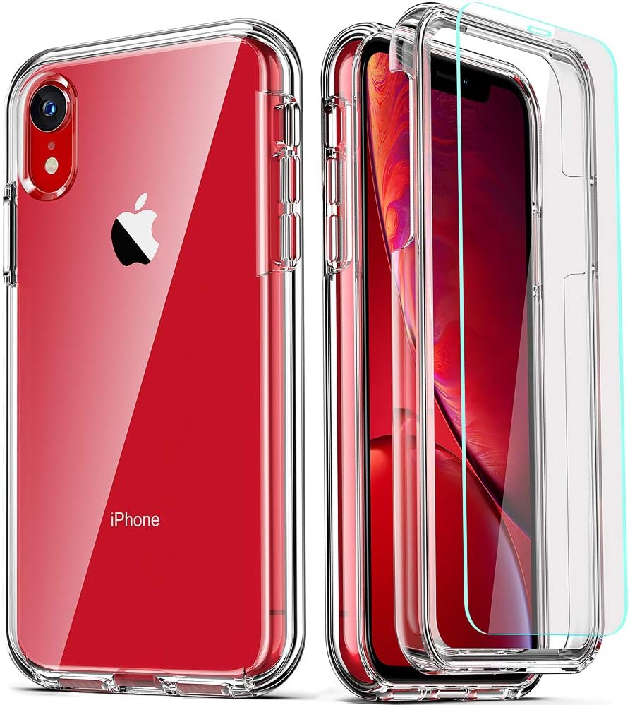 COOLQO Compatible for iPhone XR Case, with [2 x Tempered Glass Screen Protector] Clear 360 Full Body Coverage Hard PC+Soft Silicone TPU 3in1 [Heavy Duty Shockproof Defender] Phone Protective Cover