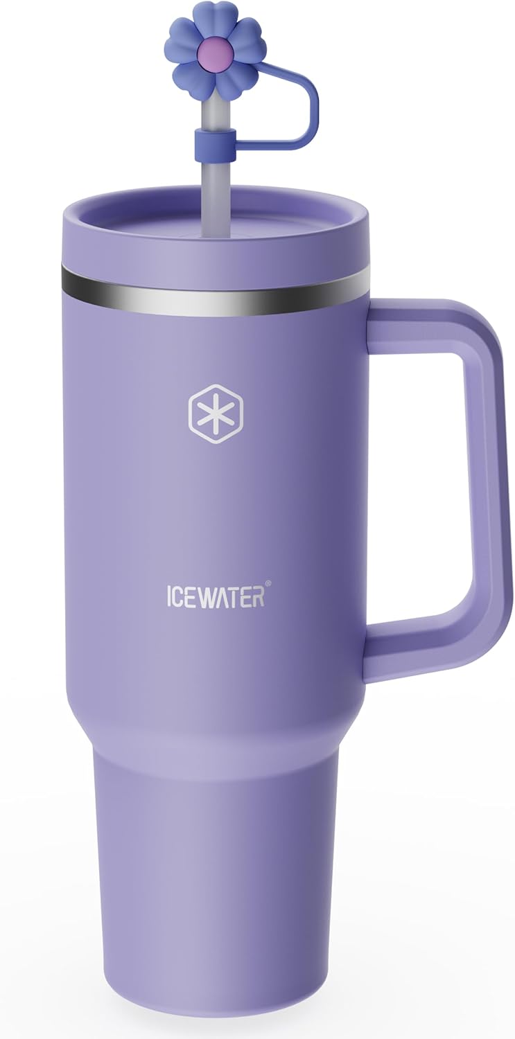 ICEWATER Horizon- 40 oz Tumbler with Lid and Straw | 100% Leak Proof Insulated Tumbler with Handle,Cup Holder Friendly,Water Bottle for Coffee,Keep Cold for up 36 Hours (Lavender)