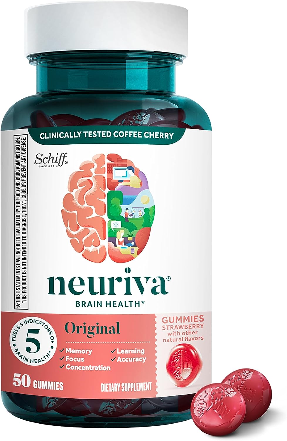 NEURIVA Brain Supplement for Memory & Focus with Phosphatidylserine & Neurofactor, Caffeine-Free Gummies