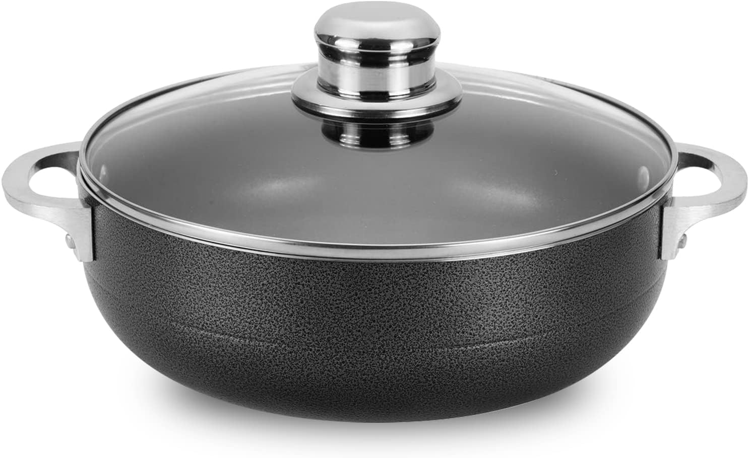 Alpine Cuisine Non-Stick Caldero 3.5 Quart with Glass Lid | Multi-Purpose Aluminum Dutch Oven for Braising - Boiling - Stewing | Nonstick Coating with Black Finish | Ideal for All Serving Sizes Pot