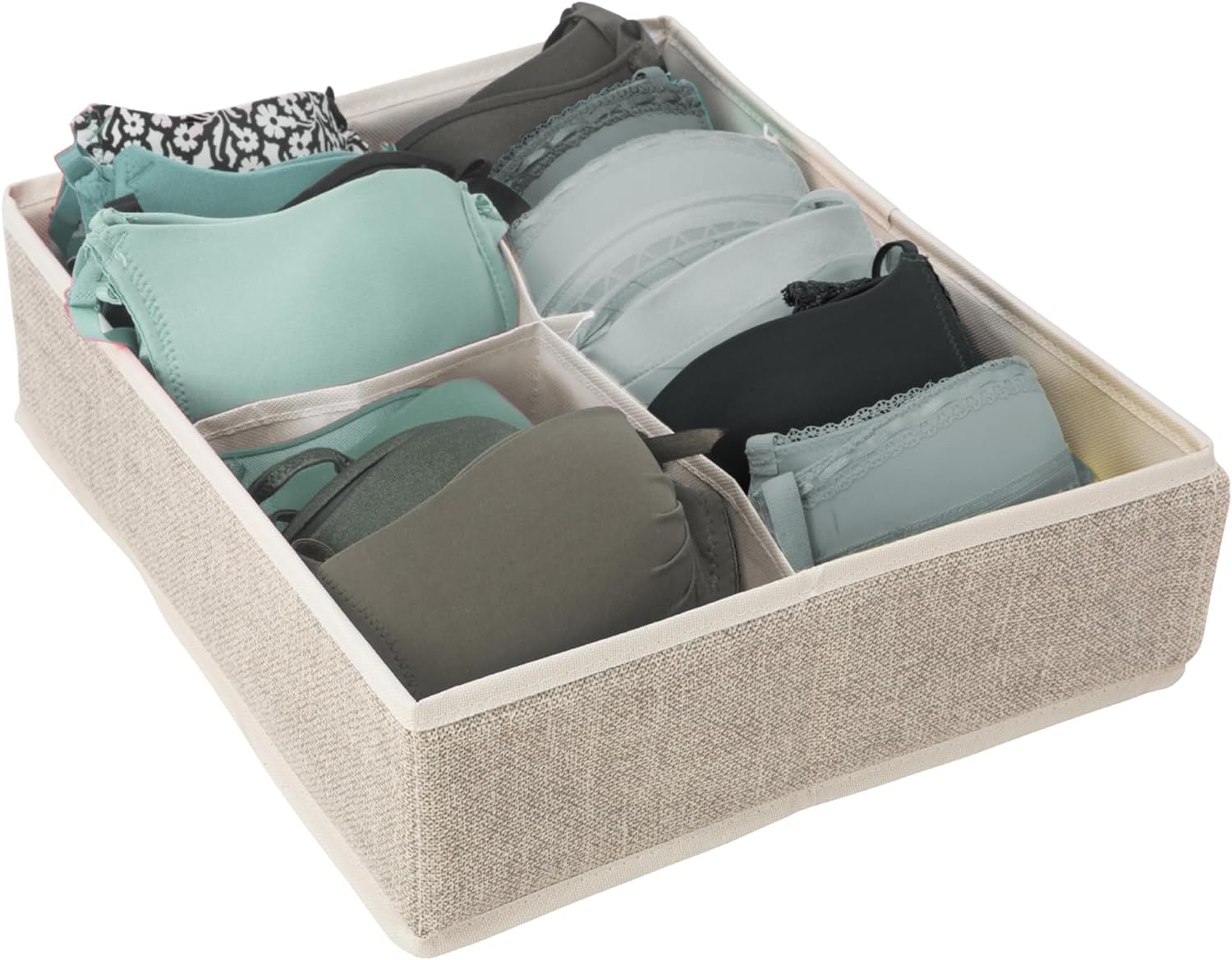 Simplify 4 Compartment Drawer Organizer | Bedroom Dresser Organization | Socks | Bras | Ties | Baby Clothes & Accessories | Beige