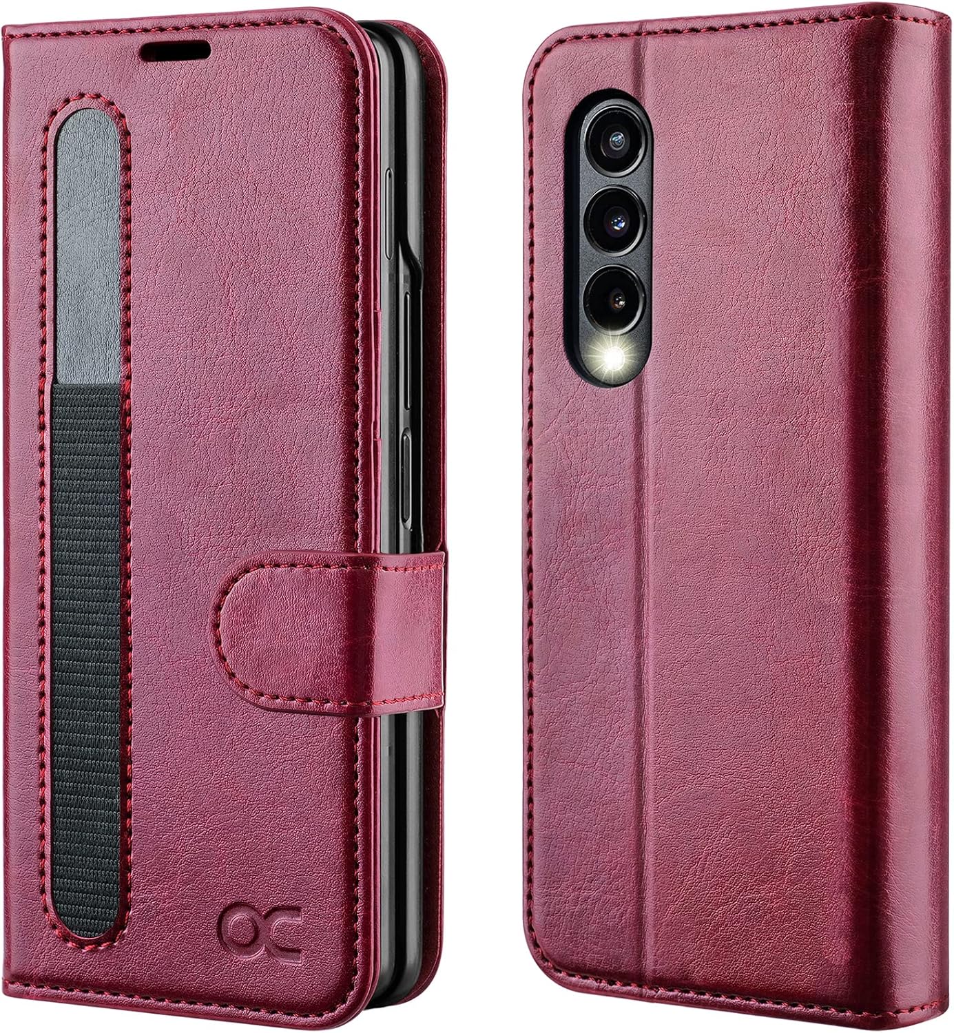 OCASE Compatible with Galaxy Z Fold 3 5G Wallet Case with S Pen Holder, [Updated Version] PU Leather Flip Folio Case with Card Slots RFID Blocking Kickstand Phone Cover for Z Fold3 5G (2021) -Burgundy