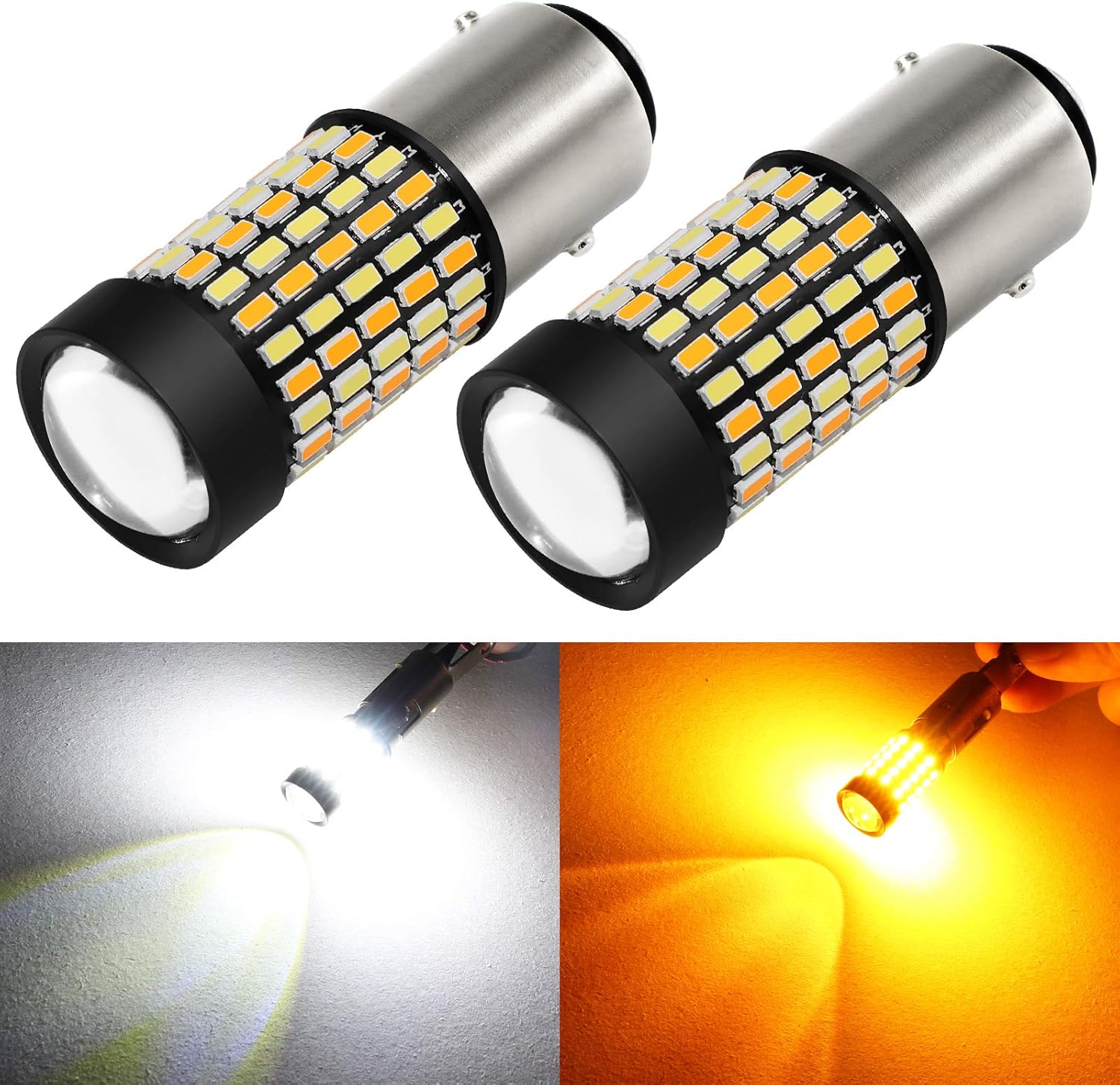 PHINLION Super Bright White Amber Dual Color Switchback 1157 2057 2357 7528 LED Bulbs with Projector for Car Front Turn Signal Parking Lights