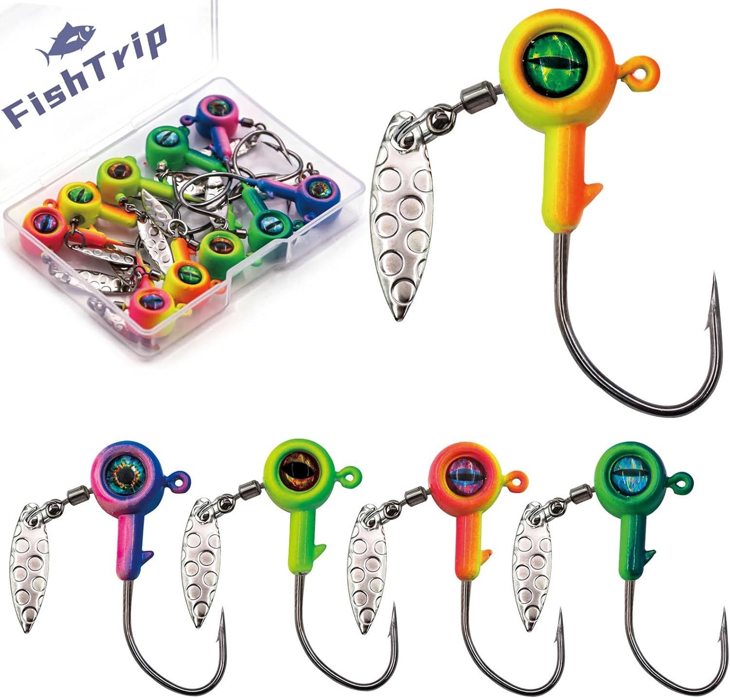 Jig Heads Hooks with Spinner - Underspin Crappie Fishing Jighead with Willow Blade for Saltwater Freshwater 1/32oz,1/16oz,1/8oz,3/16oz,1/4oz