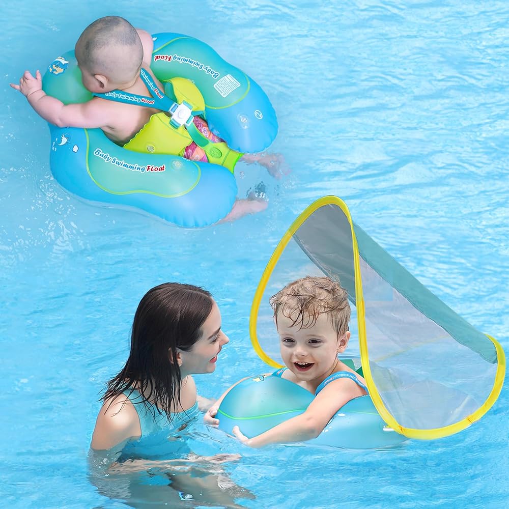 I purchased the Free Swimming Baby Inflatable Baby Swim Float, and I must say it has revolutionized our water playtime with our little one. This swim float is a game-changer, providing a perfect balance of safety, comfort, and excitement for both parents and baby. The stability is hands down solid.The design of this inflatable baby swim float is ingenious. The bright and engaging colors immediately capture my babys attention, turning water play into an exciting adventure. The adjustable chest strap and crotch strap ensure a secure fit, giving me peace of mind while allowing my baby to explore the water freely.Safety is paramount, and this swim float delivers. The double-layered design and reinforced seams provide extra durability, and the non-toxic, eco-friendly PVC material is reassuring. The easy-to-use safety buckle adds an extra layer of security, preventing accidental openings and ensuring a snug fit for my little swimmer.One of the standout features is the detachable sunshade canopy. Its not only adorable but also practical, shielding my baby from the suns harmful rays during our outdoor water adventures. The 360-degree rotation capability allows for customized sun protection, ensuring my babys delicate skin remains safe while enjoying the water.The versatility of this inflatable baby swim float is impressive. Its suitable for various water environments, from pools to shallow beach areas. The floats size is just right, providing ample freedom for my baby to kick and splash while allowing me to maintain close supervision.Inflation and deflation are a breeze with the included pump, making this swim float convenient for on-the-go adventures. The compact design allows for easy storage, and it doesnt take up much space when deflated, making it an ideal travel companion.The Free Swimming Baby Inflatable Baby Swim Float is reasonably priced for the peace of mind and joy it brings to water play. Its a worthwhile investment for parents looking to introduce their little ones to the wonders of swimming in a safe and enjoyable manner.In conclusion, if youre searching for a reliable, safe, and fun way to introduce your baby to the joy of water play, the Free Swimming Baby Inflatable Baby Swim Float is an excellent choice. Dive into confidence and create lasting water memories with this fantastic swim float  a must-have for every parent and water-loving baby!