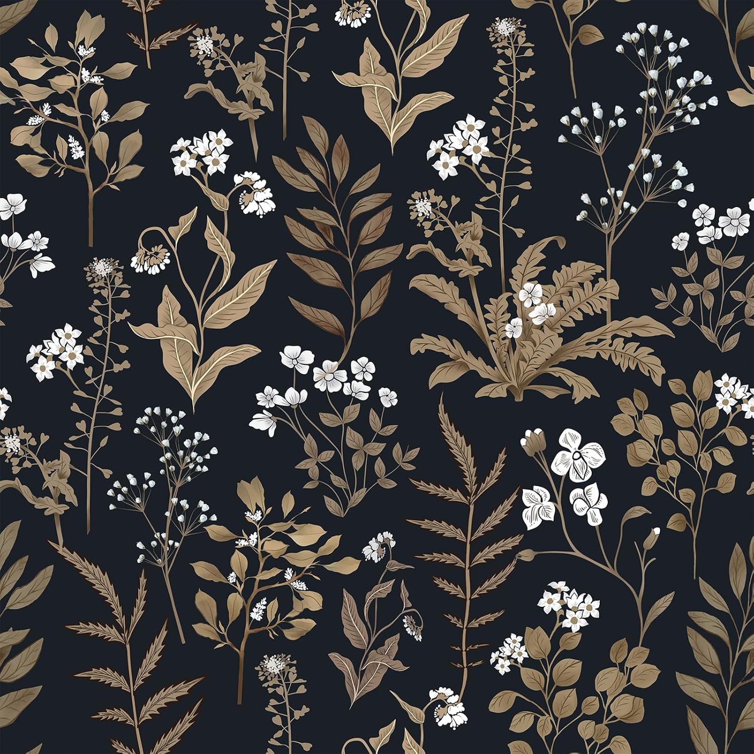 Abyssaly Vintage Floral Wallpaper Peel and Stick Boho, Black and Gold Academic Contact Paper, Self Adhesive Removable Moody Wallpaper for Wall Cabinets 17.7 in X 118 in