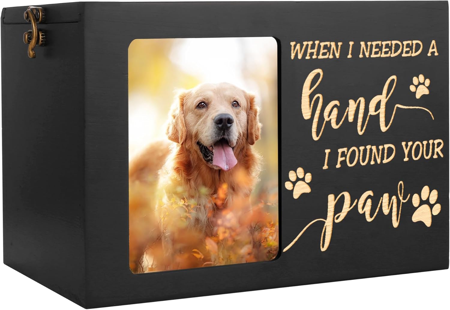 Pet Memorial Urns for Dog or Cat Ashes, Large Wooden Funeral Cremation Urns with Photo Frame, Memorial Keepsake Memory Box with Black Flannel as Lining, Loss Pet Memorial Remembrance Gift