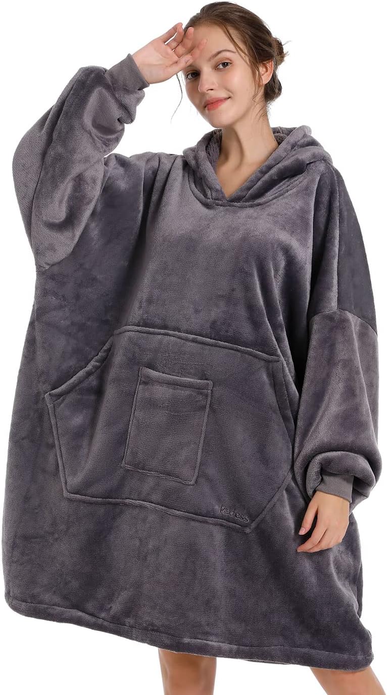 REDESS Blanket Hoodie Sweatshirt, Wearable Blanket Oversized Sherpa with Sleeves and Giant Pocket, Cozy Hoodie for Adult Kids