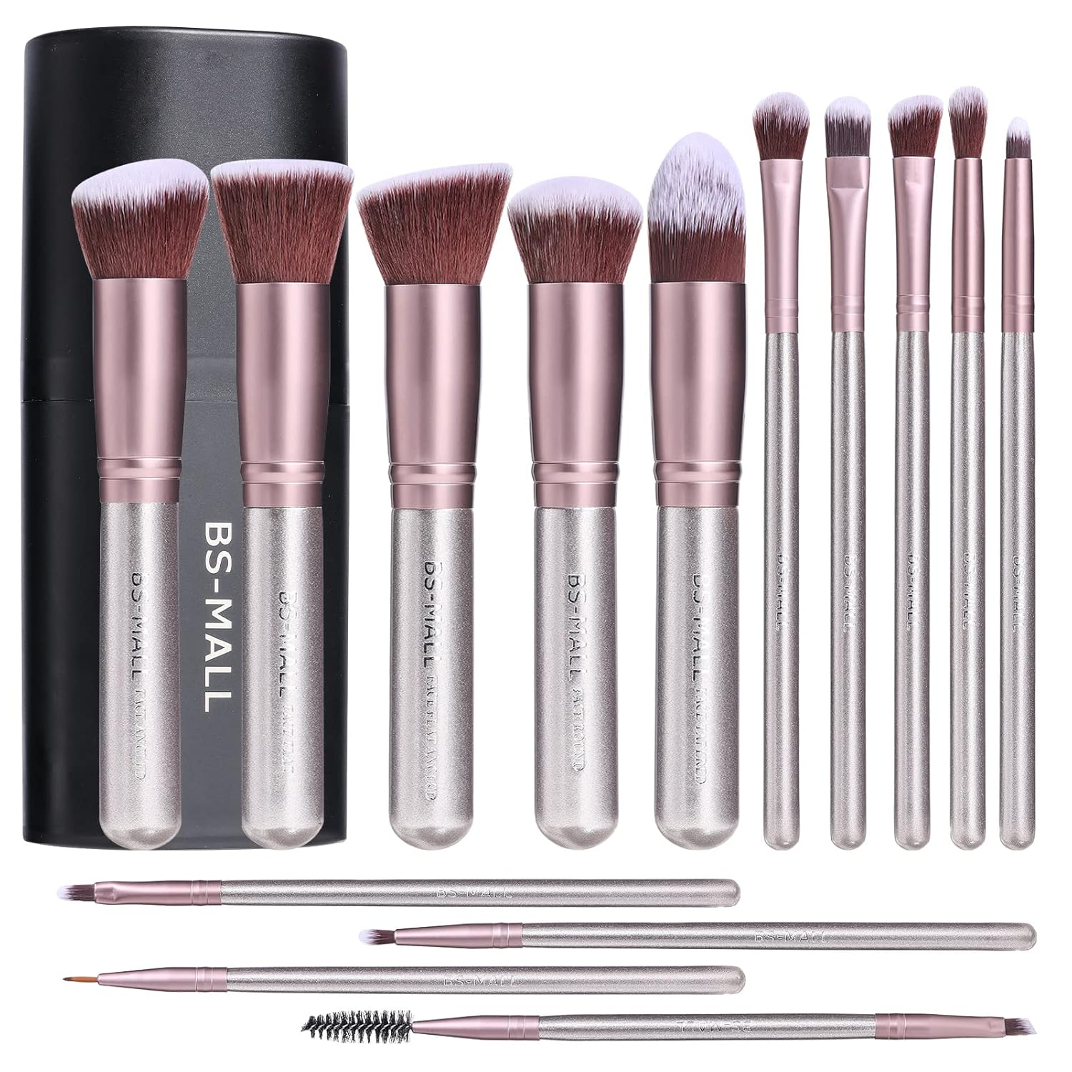 BS-MALL Makeup Brushes Premium Synthetic Foundation Powder Concealers Eye Shadows Makeup 14 Pcs Brush SetSilver Purple with case