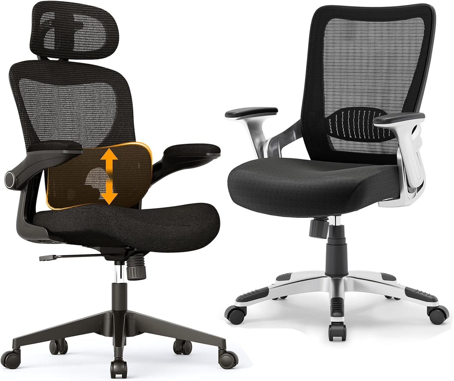 (Model 5000A and SW921 Bundles) Ergonomic Office Chair, Mesh Desk Chair with Adjustable Lumbar Support, Flip-Up Arms, Swivel Rolling Wheel, Big and Tall Comfy Wide Work Task Computer Gaming Chairs