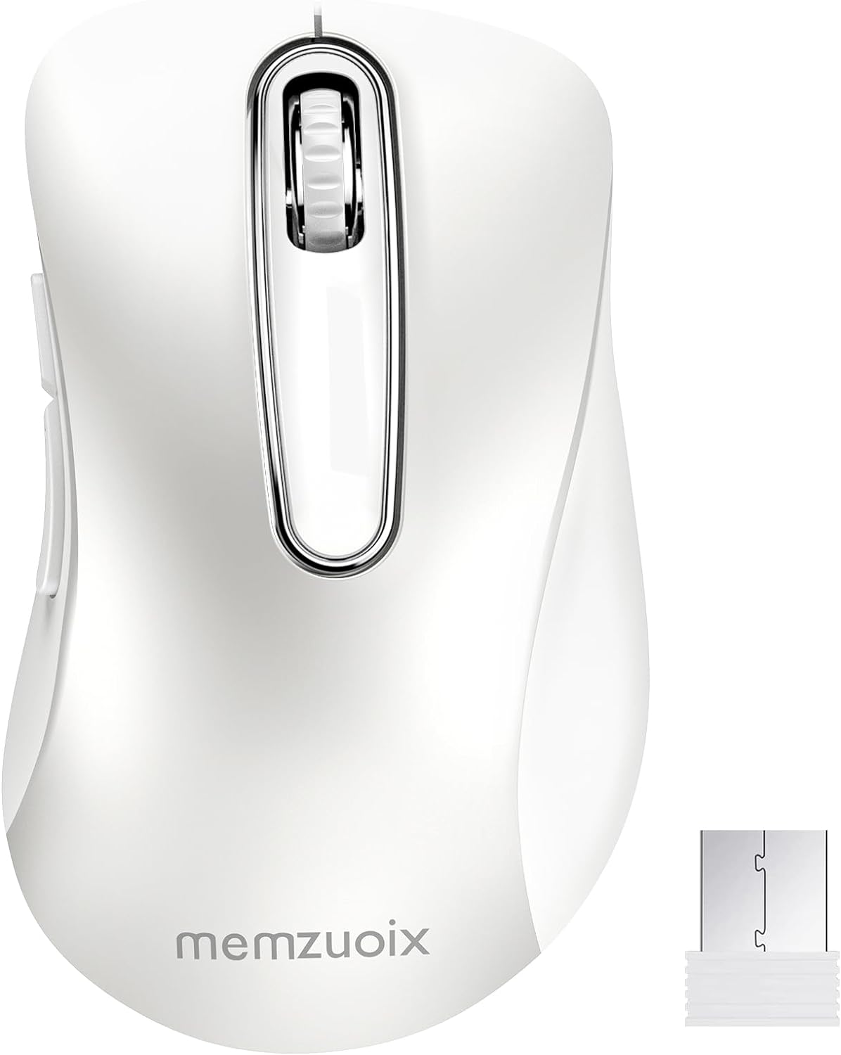 memzuoix 2.4G Wireless Mouse, 1200 DPI Computer Wireless Mouse with USB Receiver, Portable Wireless USB Mouse Battery Powered Cordless Mouse for Laptop, PC, Desktop, 5 Buttons (White)