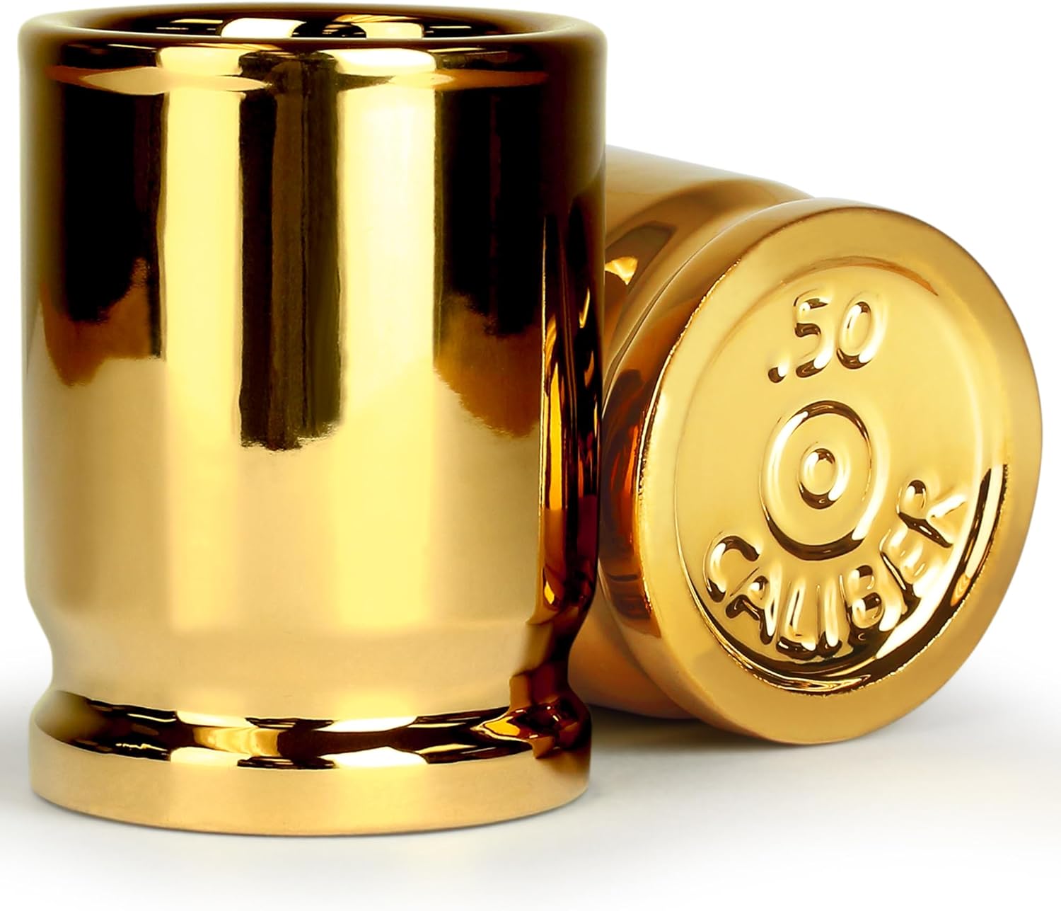 Barbuzzo ORIGINAL 50 CAL SHOT GLASSES, Set of 2, American Owned & Designed, Like Real 50 Caliber Bullet Casings, Shot Glasses Hold 2 Ounces