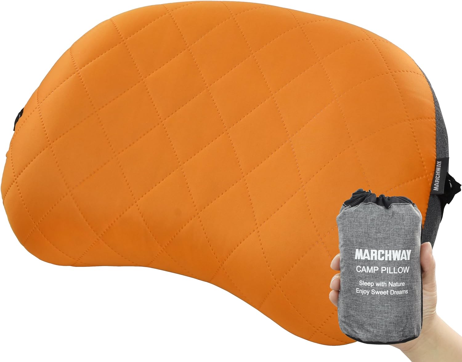 MARCHWAY Ultralight Inflatable Camping Pillow with Soft Washable Cover, Compact Compressible Portable Travel Air Pillow for Outdoor Camp, Sport, Hiking, Backpacking Sleep (Orange)