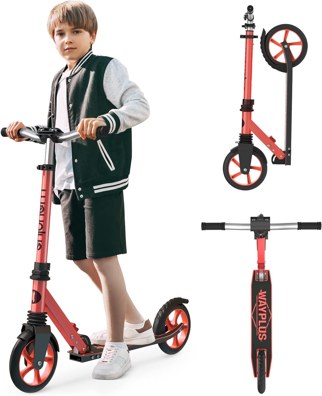 WAYPLUS Kick Scooter for Ages 6 ,Kid, Teens & Adults. Max Load 240 LBS. Foldable, Lightweight, 8IN Big Wheels for Kids, Teen and Adults, 4 Adjustable Levels. Bearing ABEC9