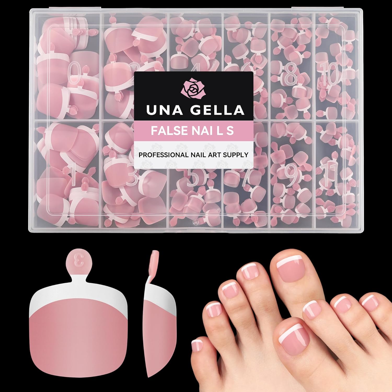 UNA GELLA French Toe Nail Press Ons 312pcs Peach Pink Full Cover Toe Nail Tips Press On Nails Soft Gel Fake Toe Nails Tips Gel X Toe Nail Tips Fake Acrylic Toenails For Nail Extensions 12 Sizes