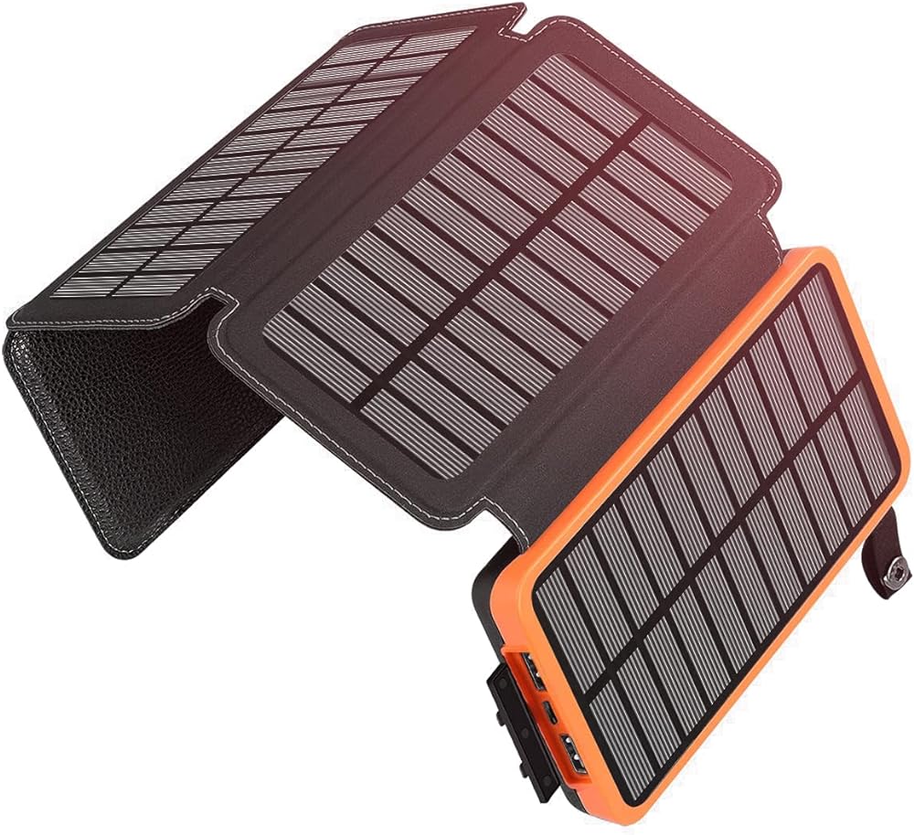 A ADDTOP Solar Charger Power Bank 25000mAh - [Fast Charge 3 Devices at Once] Portable Solar Phone Charger with 4 Solar Panels 3A External Battery Pack for Smartphones iPhone iPad Airpods Smartwatch
