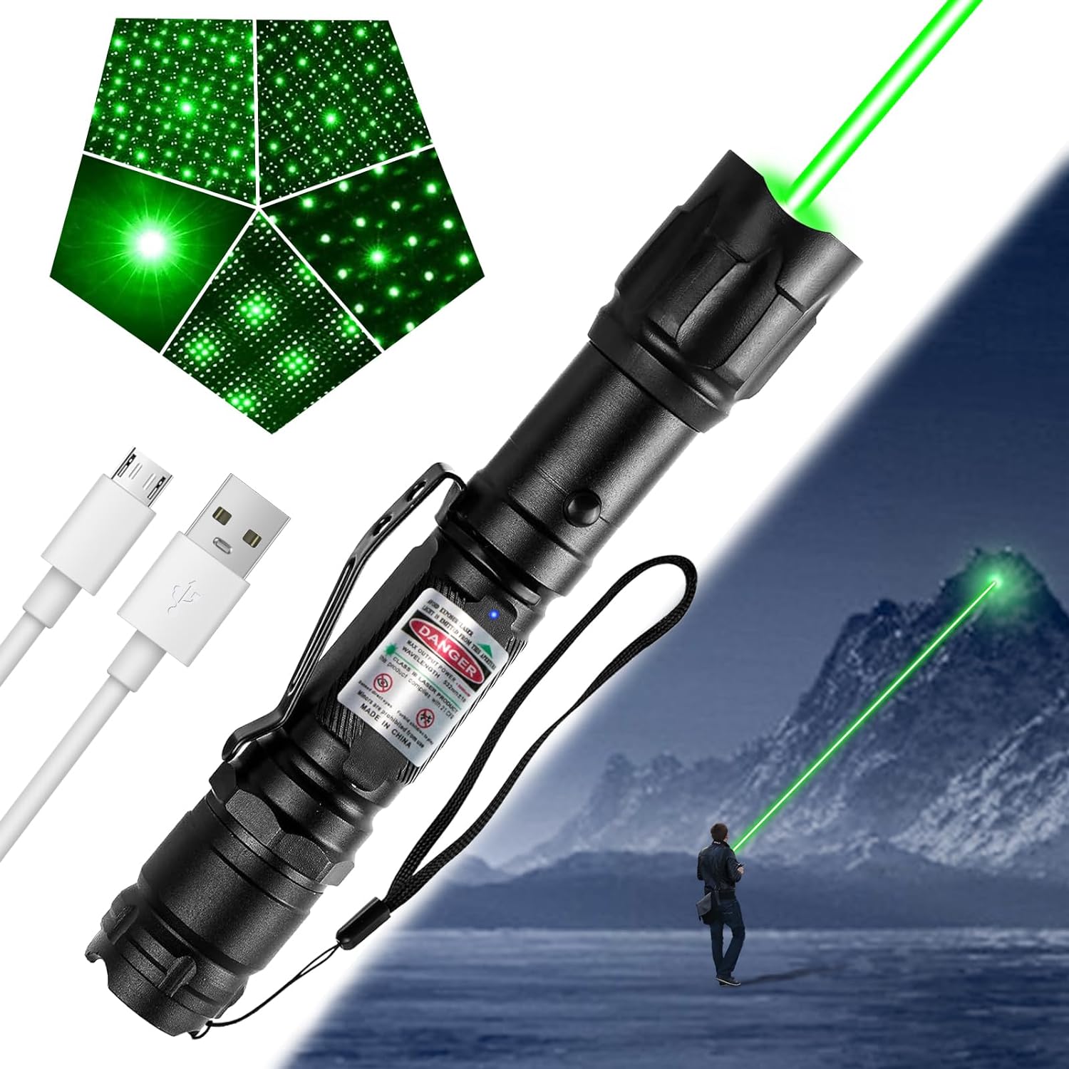 Green Laser Pointer Flashlight High Power: Rechargeable Strong Lazer Pointer Pen High Powered, Long Range Powerful Green Laser Dot Beams Pointers for Astronomy Presentations Outdoor Camping