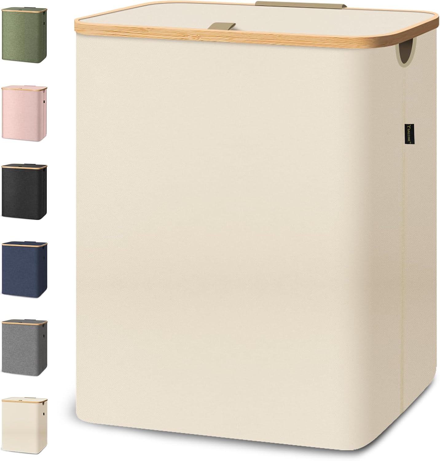 BALEINE Laundry Hamper with Lid, Tall Laundry Baskets with Bamboo Pull Handles, Large Laundry Bin with Internal Support (40 Gallon, Beige)