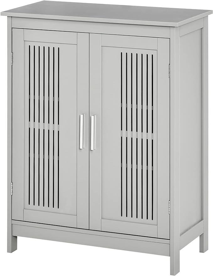 kleankin Bathroom Floor Cabinet, Free Standing Storage Cupboard with 3 Tier Adjustable Shelves, Grey