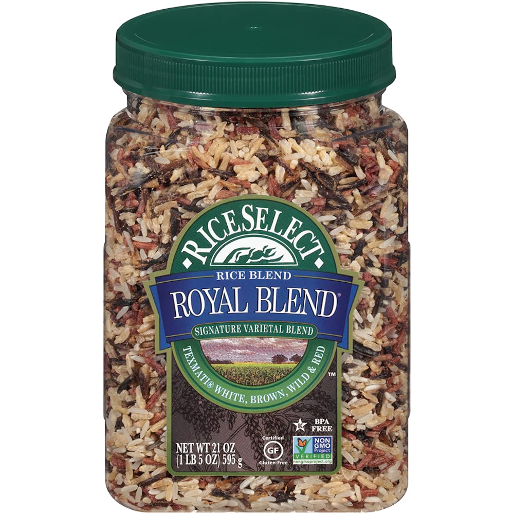 RiceSelect Royal Blend Rice, Blend of Texmati White, Brown, Wild &amp; Red Rice, Gluten-Free, Non-GMO, 21 oz (Pack of 4 Jars)