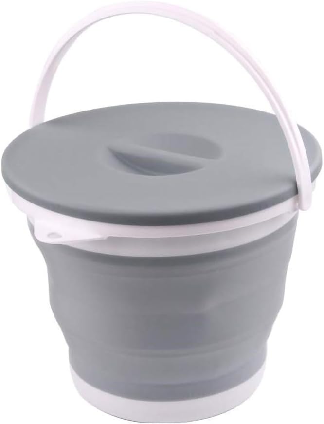 Ahyuan Collapsible Water Bucket with Locking Lid Multifunction Foldable Round Tub Water Pot Portable Water Pail Space Saving Water Container for RV, Camping, Marine, Outdoor Activities and Home (Gray)