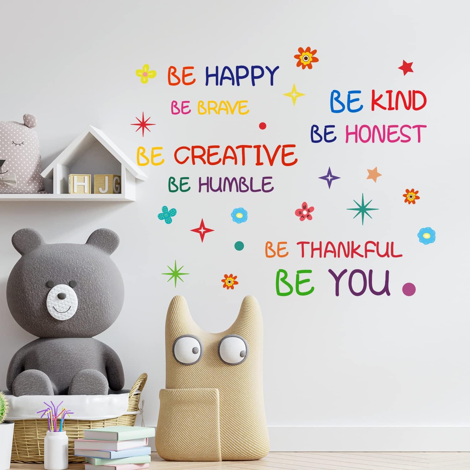 Lchen Be Happy Colorful Inspirational Wall Sticker Be Brave Be Creative PVC Wall Decal for Classroom Nursery Kids Decoration