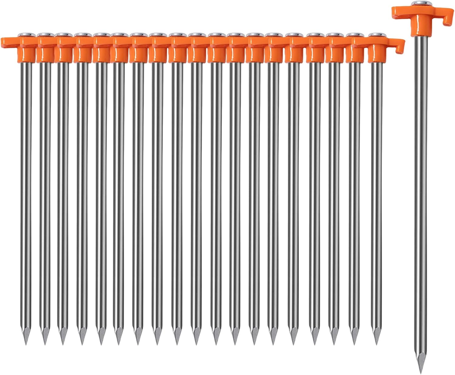 20 Pack Tent Stakes Heavy Duty, 10.25 Inch Yard Stakes Non-Rust Metal Tent Pegs Ground Stakes Tent Spikes for Camping Patio, Garden, Canopies, Grassland, Outdoor  Orange